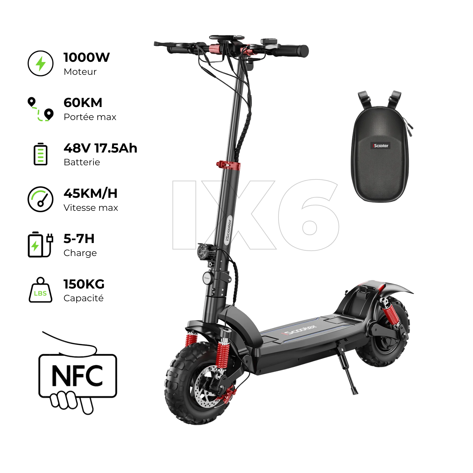GT2 Trottinette électrique tout-terrain 1000W pour adultes et jeunes
