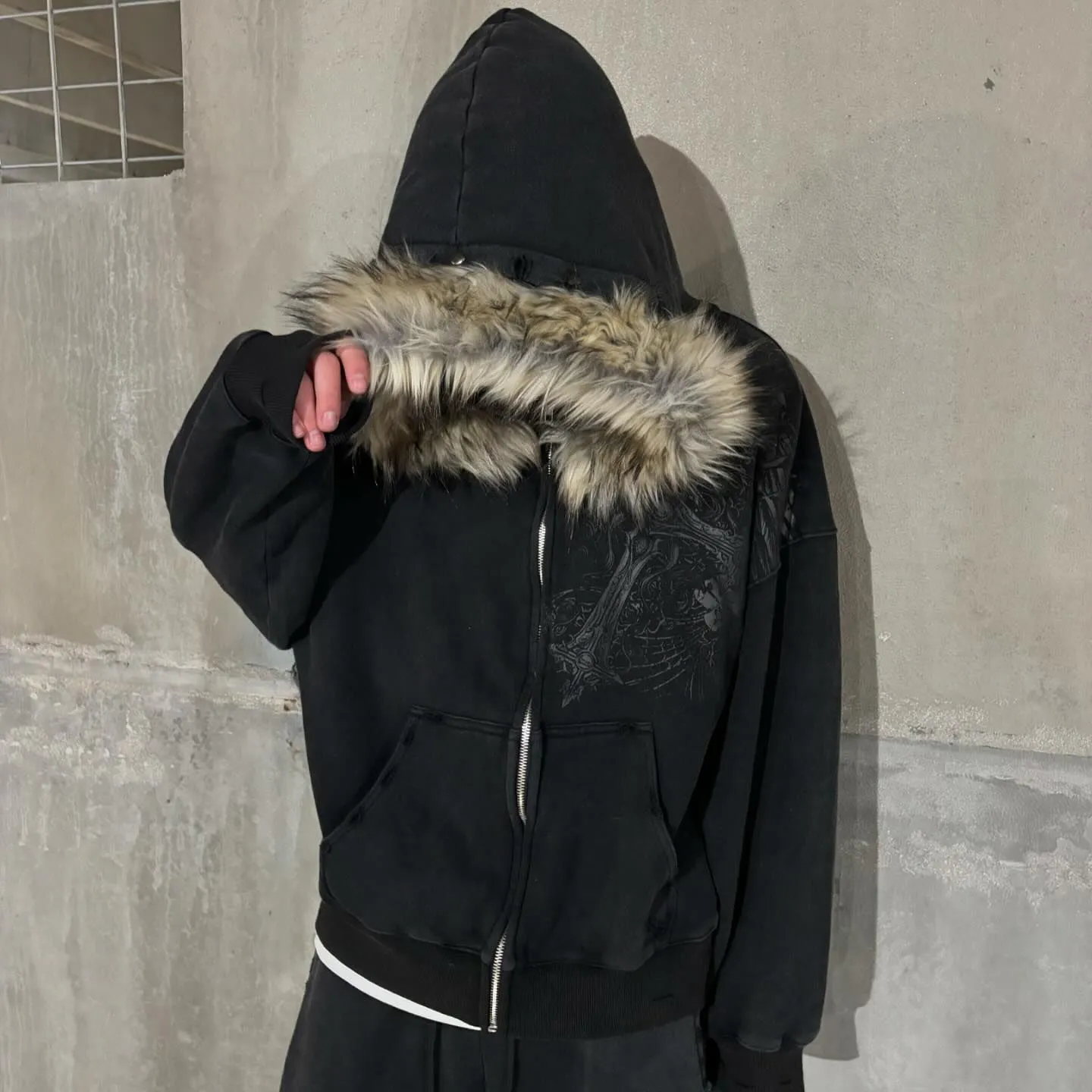 PROFOUND CROSS FUR ZIP-UP HOODIE(Buy 2 Free Shipping)