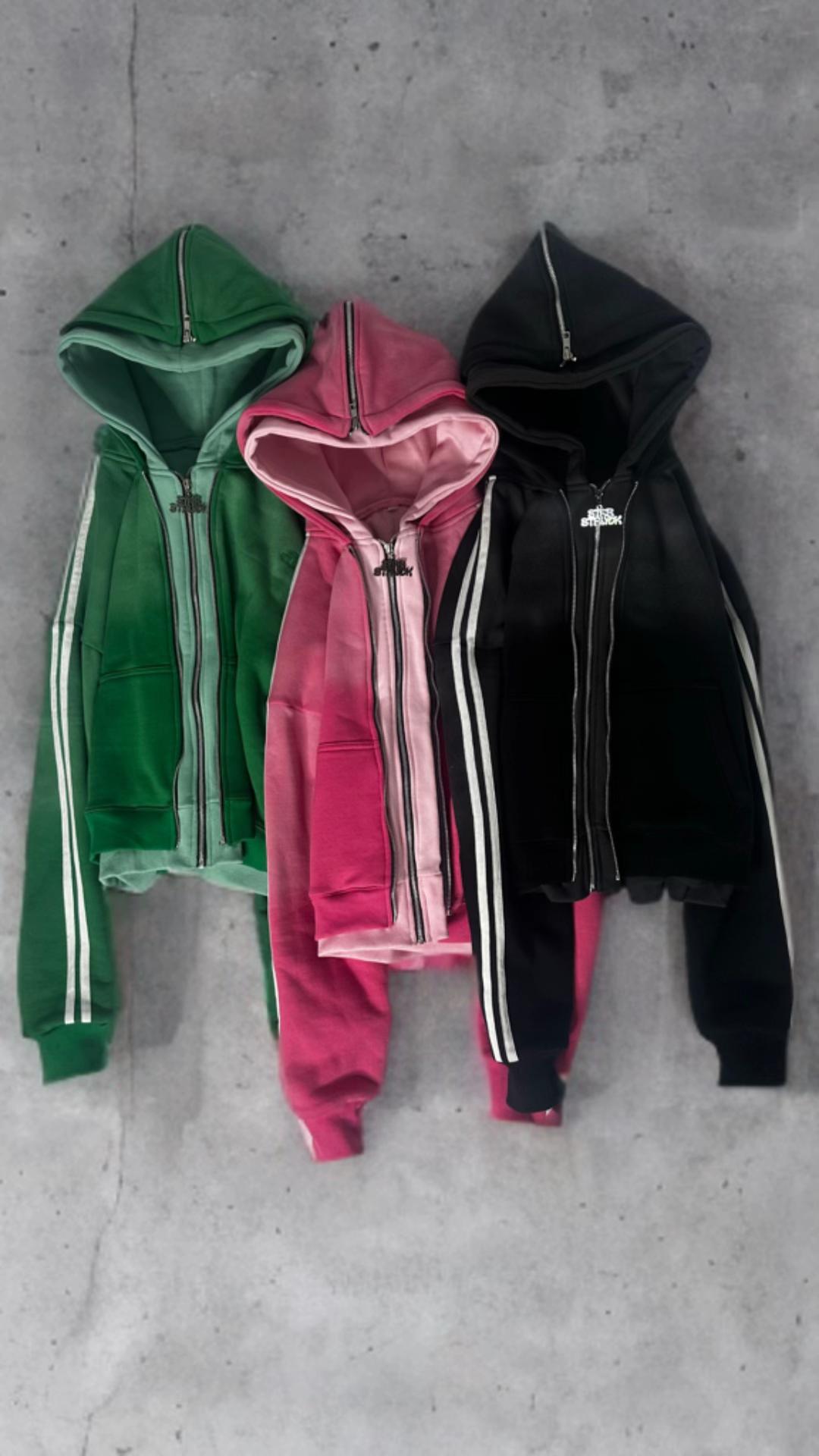 Side striped zipper hoodie