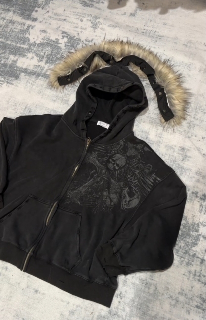fur hood zipups