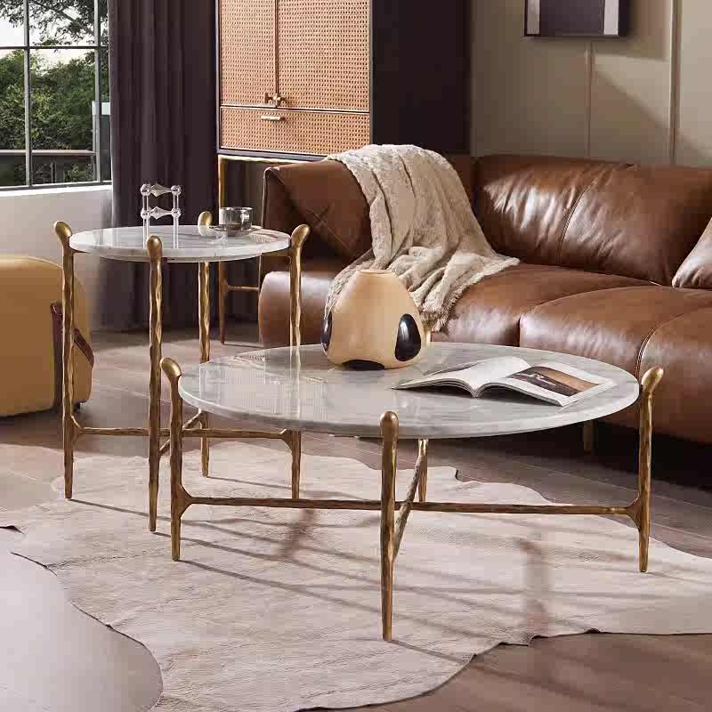 Thaddeus Round Horn Marble Coffee Table & Side Table-Fullstarlighting