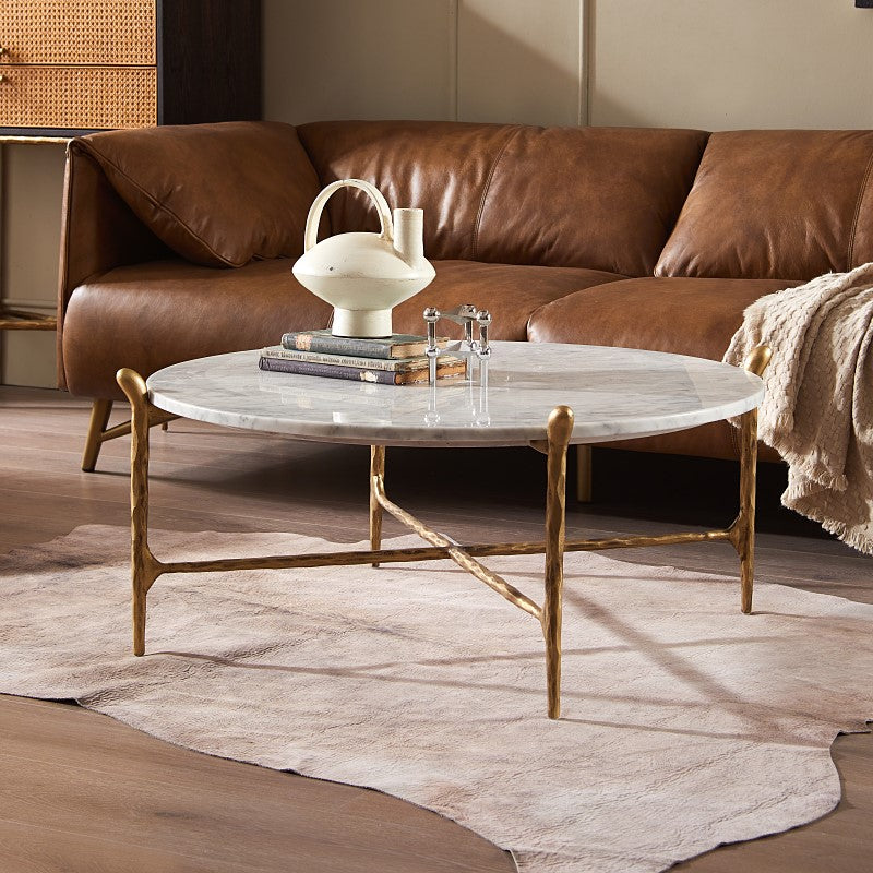 Thaddeus Round Horn Marble Coffee Table & Side Table-Fullstarlighting