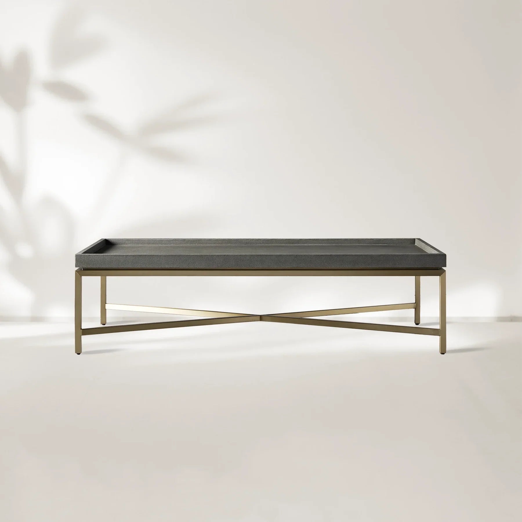 Malone Coffee Table Modern Steel Base With Embossed Leather Shagreen Top-Fullstarlighting
