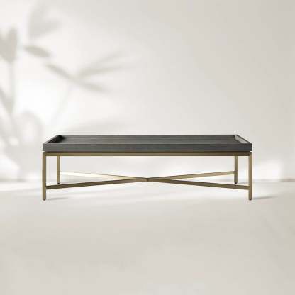 Malone Coffee Table Modern Steel Base With Embossed Leather Shagreen Top-Fullstarlighting