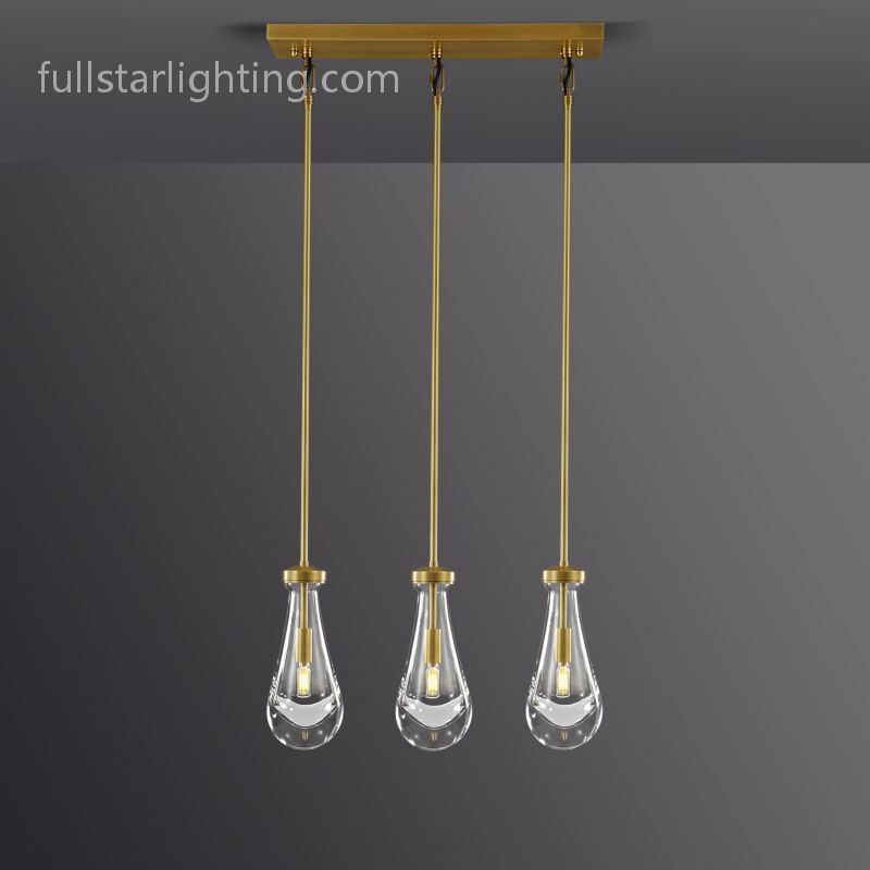 Raindrops 3-Light Rod Rectangular Chandelier