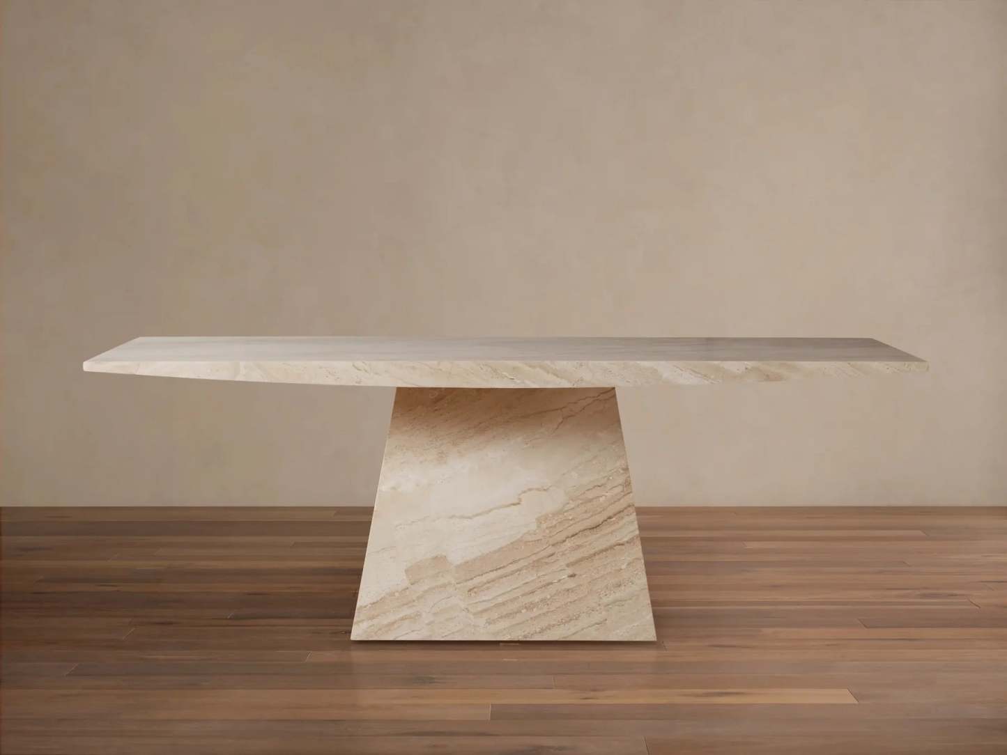 Ilaria Dining Table Beige Coralle Marble Pedestal Artisanal Dining