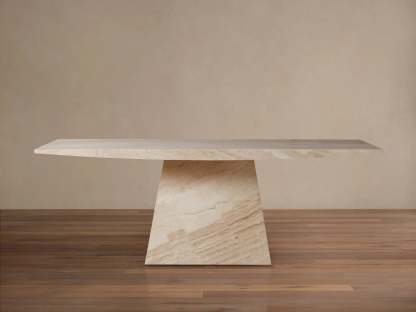 Ilaria Dining Table Beige Coralle Marble Pedestal Artisanal Dining