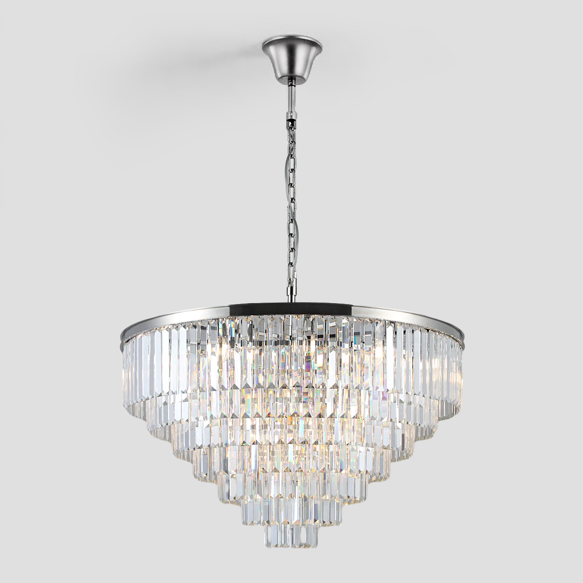 Olmavor 1920s-Style Multi-Tier Clear/Smoke Crystal Round Chandelier