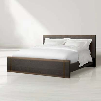 Mihaela Solid Romanian Oak Wood Bed Frame with Hand-Finished Brass Accent Details