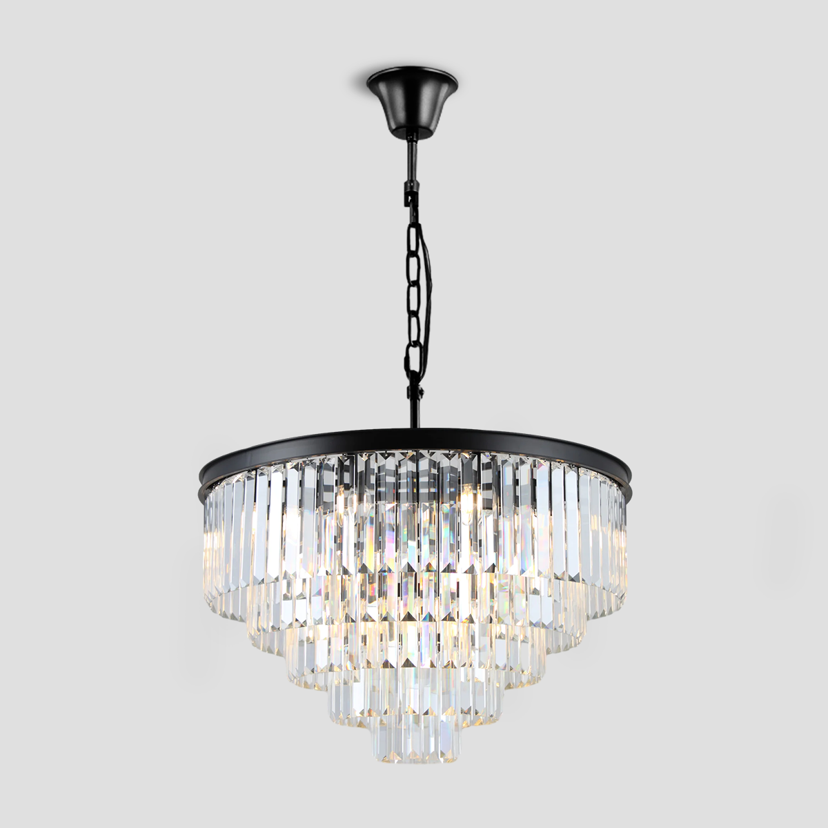 Olmavor 1920s-Style Multi-Tier Clear/Smoke Crystal Round Chandelier