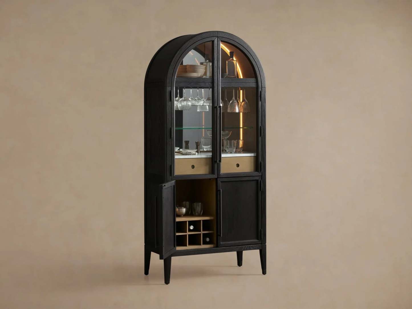 Hattie Bar Cabinet Solid Oak Wood Rectangular Vintage Inspired Dining