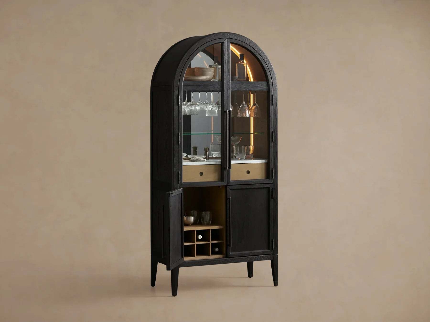 Hattie Bar Cabinet Solid Oak Wood Rectangular Vintage Inspired Dining
