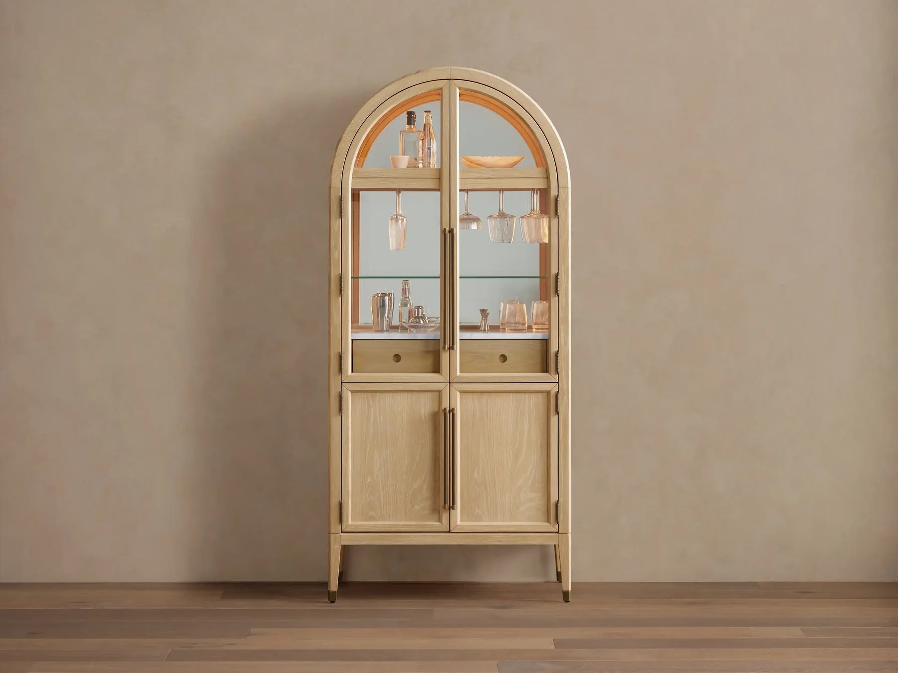 Hattie Bar Cabinet Solid Oak Wood Rectangular Vintage Inspired Dining