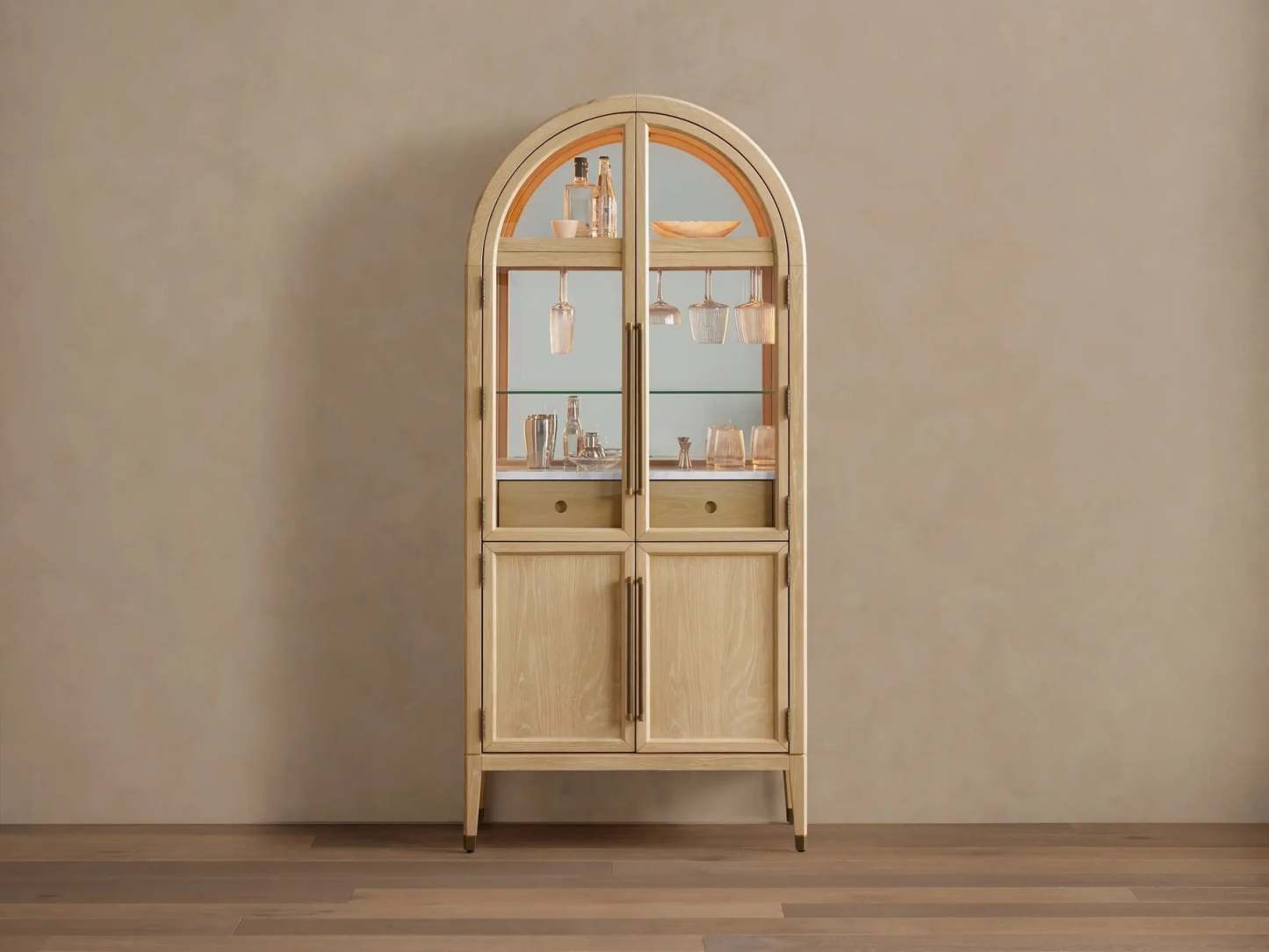 Hattie Bar Cabinet Solid Oak Wood Rectangular Vintage Inspired Dining