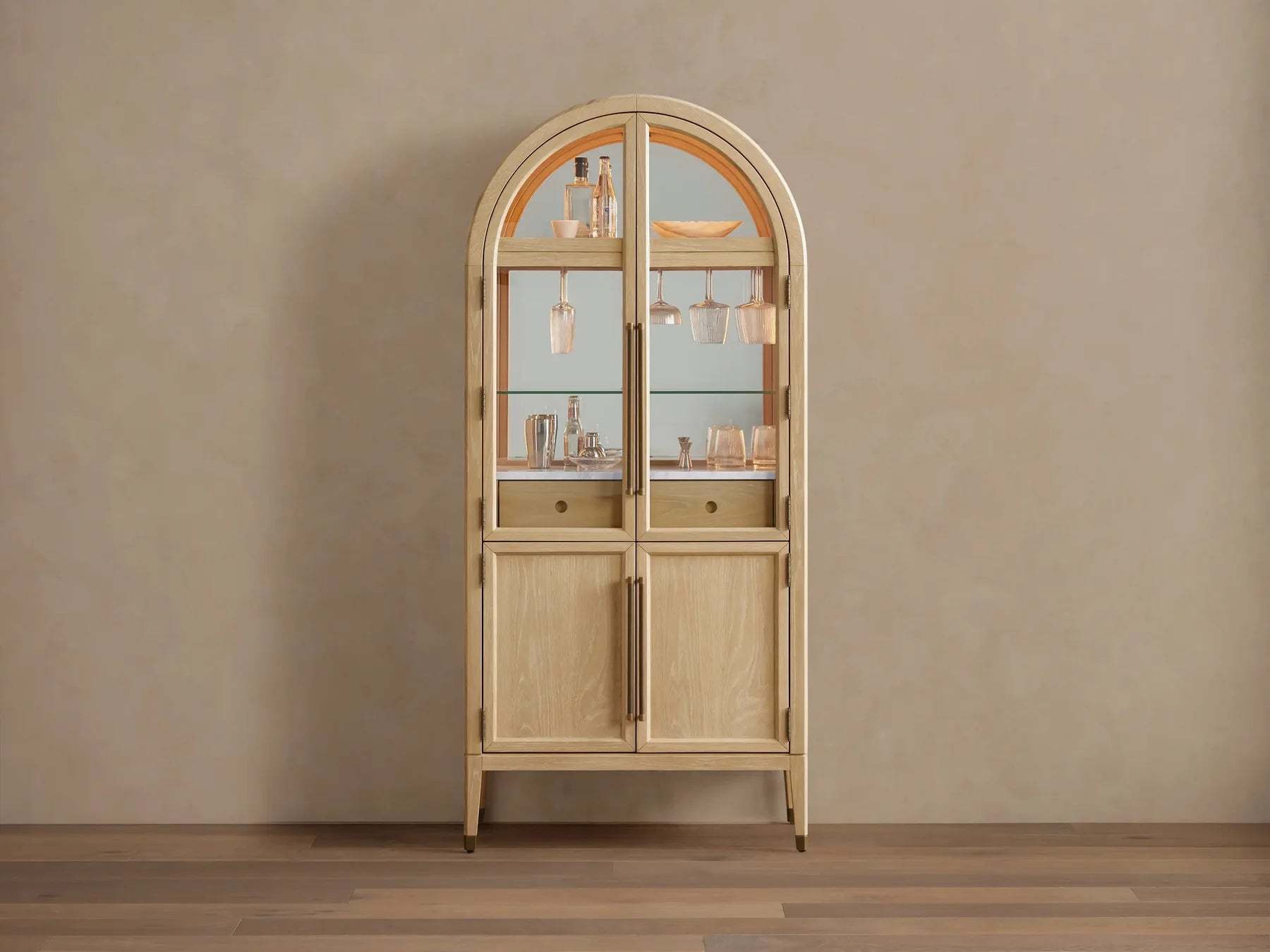 Hattie Bar Cabinet Solid Oak Wood Rectangular Vintage Inspired Dining
