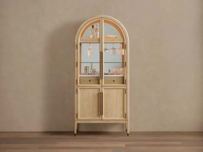 Hattie Bar Cabinet Solid Oak Wood Rectangular Vintage Inspired Dining