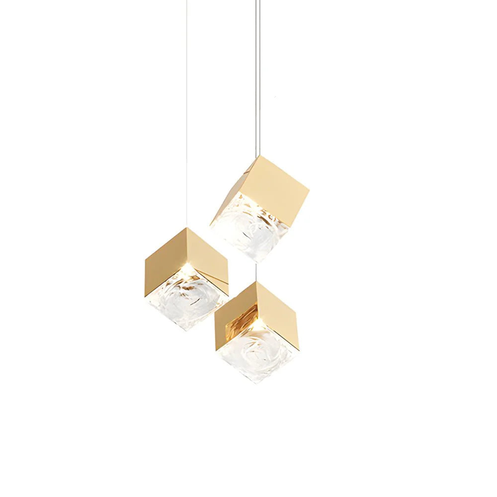 1/3/6/9-Light Multi Glass Ice Cube Metallic Staircase Chandelier-Fullstarlighting