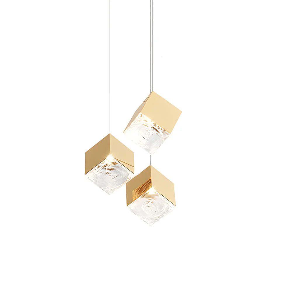 1/3/6/9-Light Multi Glass Ice Cube Metallic Staircase Chandelier-Fullstarlighting