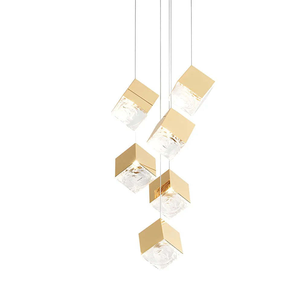 1/3/6/9-Light Multi Glass Ice Cube Metallic Staircase Chandelier-Fullstarlighting