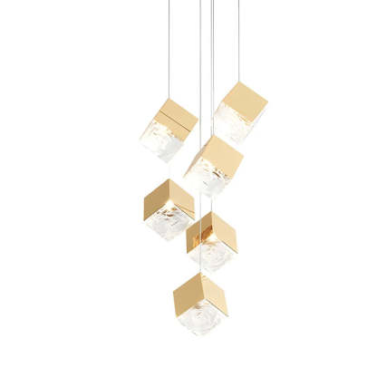 1/3/6/9-Light Multi Glass Ice Cube Metallic Staircase Chandelier-Fullstarlighting