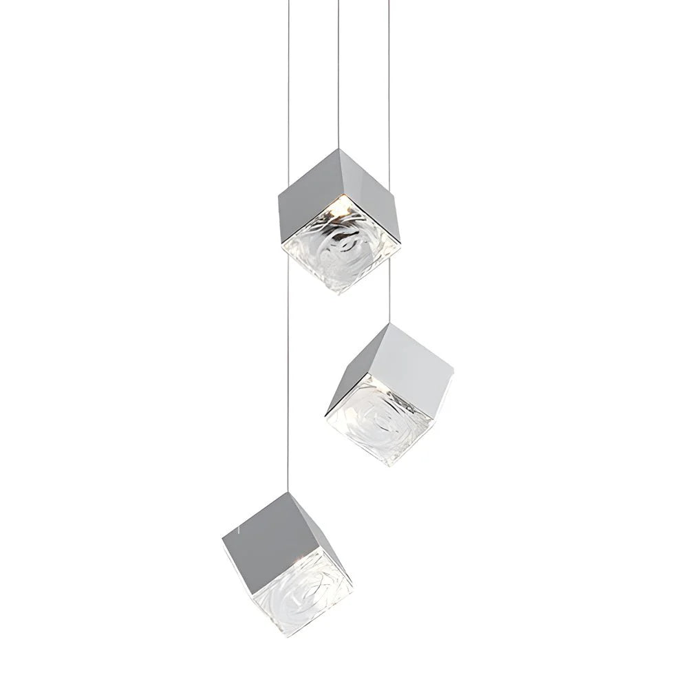 1/3/6/9-Light Multi Glass Ice Cube Metallic Staircase Chandelier-Fullstarlighting