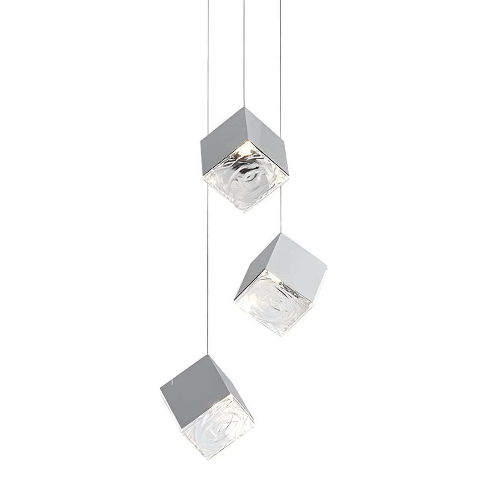 1/3/6/9-Light Multi Glass Ice Cube Metallic Staircase Chandelier-Fullstarlighting