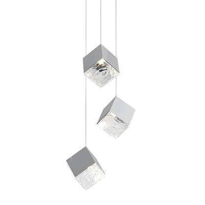 1/3/6/9-Light Multi Glass Ice Cube Metallic Staircase Chandelier-Fullstarlighting