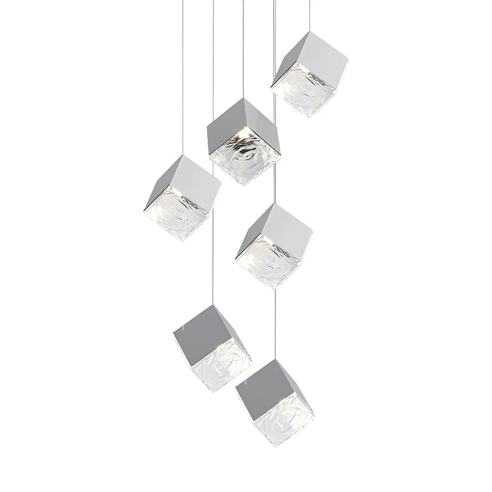 1/3/6/9-Light Multi Glass Ice Cube Metallic Staircase Chandelier-Fullstarlighting