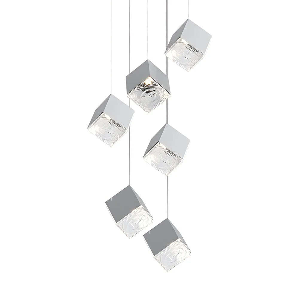 1/3/6/9-Light Multi Glass Ice Cube Metallic Staircase Chandelier-Fullstarlighting