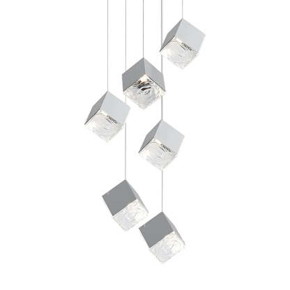 1/3/6/9-Light Multi Glass Ice Cube Metallic Staircase Chandelier-Fullstarlighting