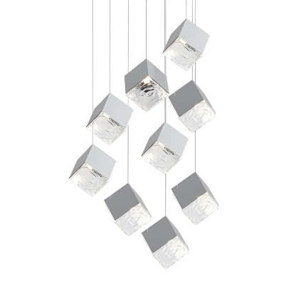 1/3/6/9-Light Multi Glass Ice Cube Metallic Staircase Chandelier-Fullstarlighting