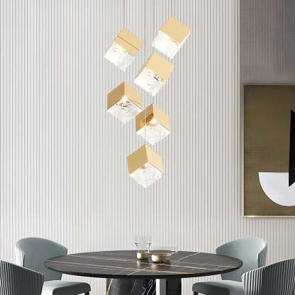 1/3/6/9-Light Multi Glass Ice Cube Metallic Staircase Chandelier-Fullstarlighting