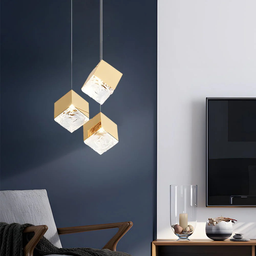 1/3/6/9-Light Multi Glass Ice Cube Metallic Staircase Chandelier-Fullstarlighting