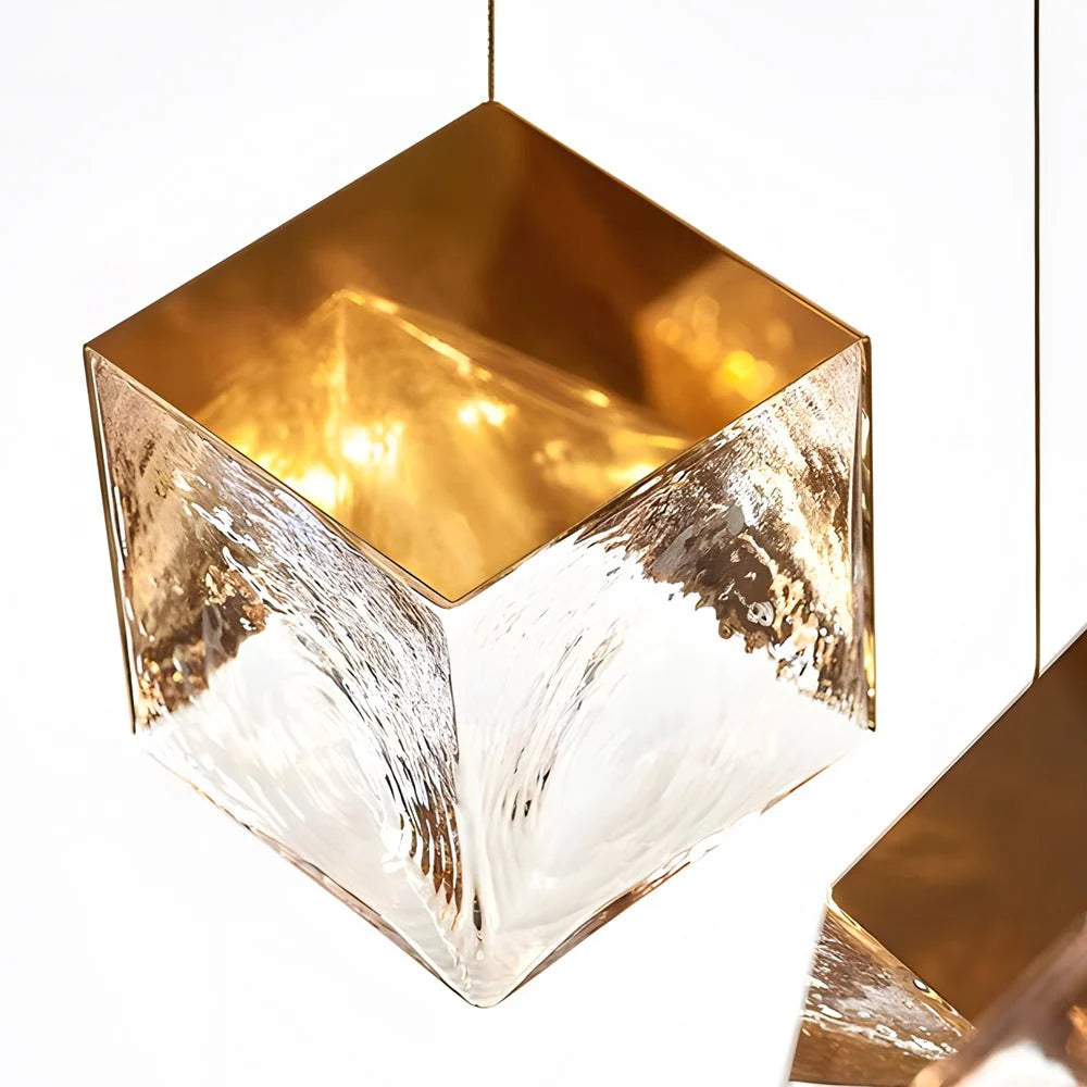 1/3/6/9-Light Multi Glass Ice Cube Metallic Staircase Chandelier-Fullstarlighting
