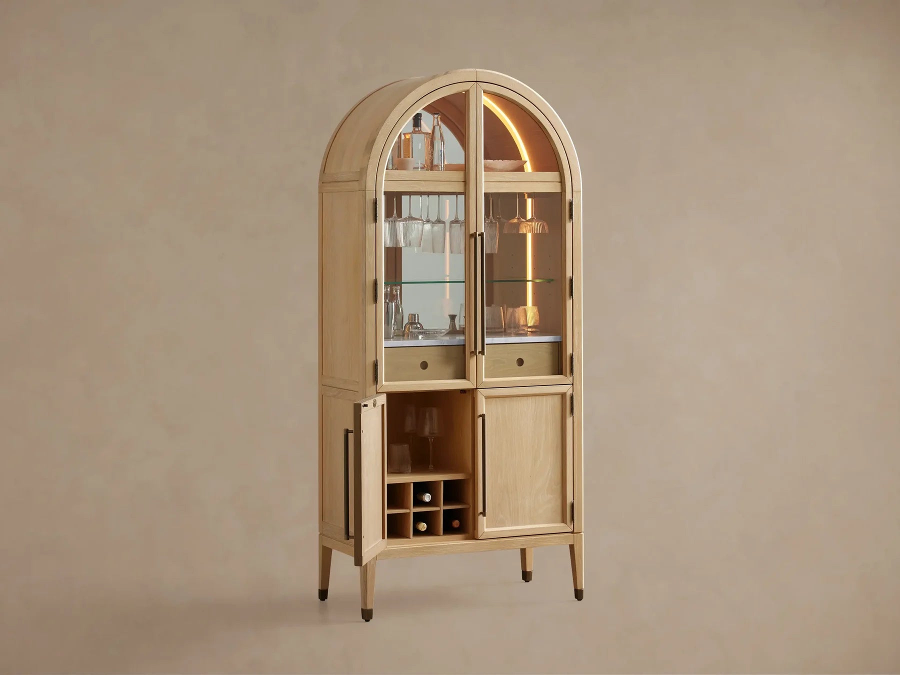 Hattie Bar Cabinet Solid Oak Wood Rectangular Vintage Inspired Dining