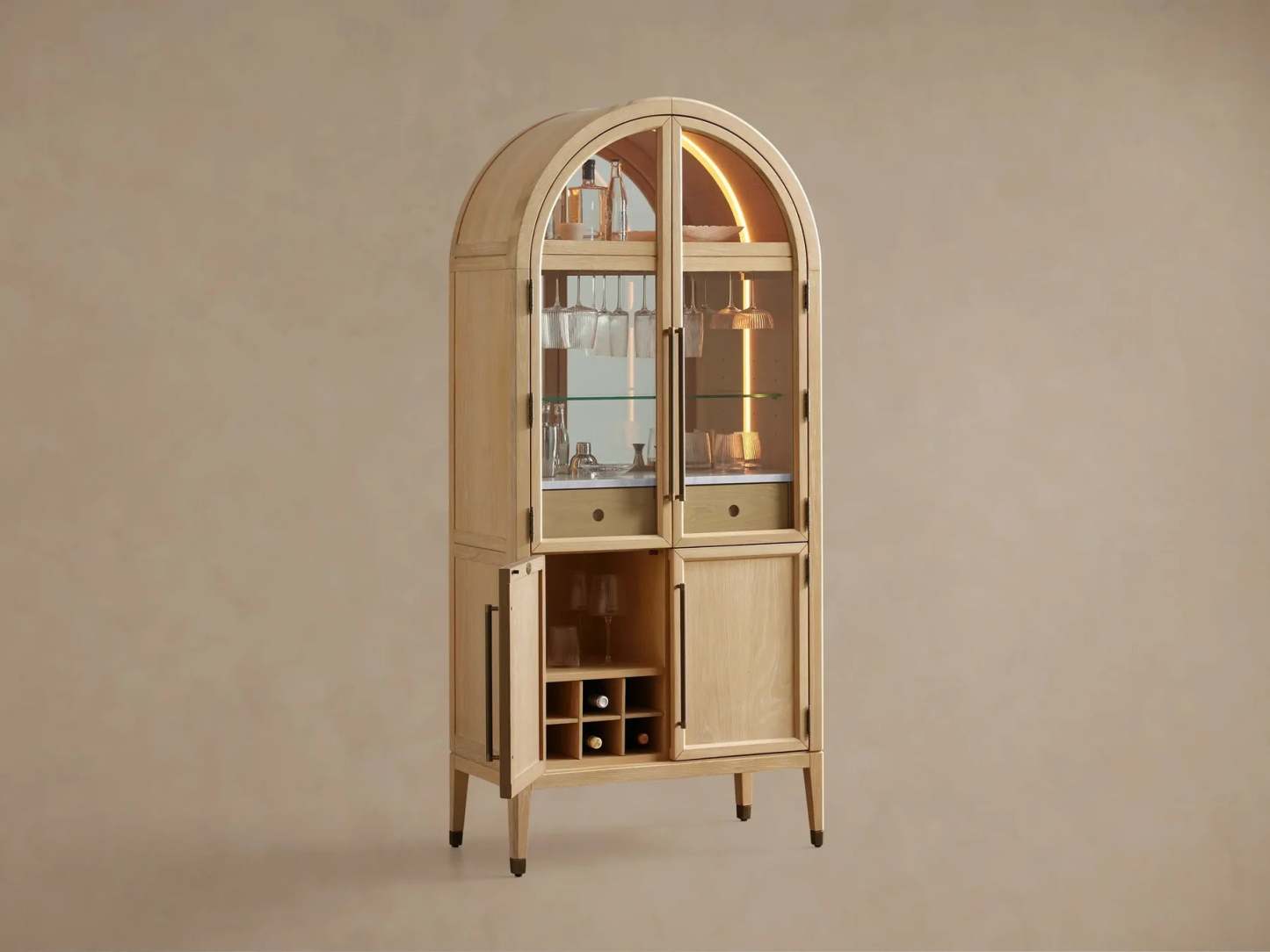 Hattie Bar Cabinet Solid Oak Wood Rectangular Vintage Inspired Dining