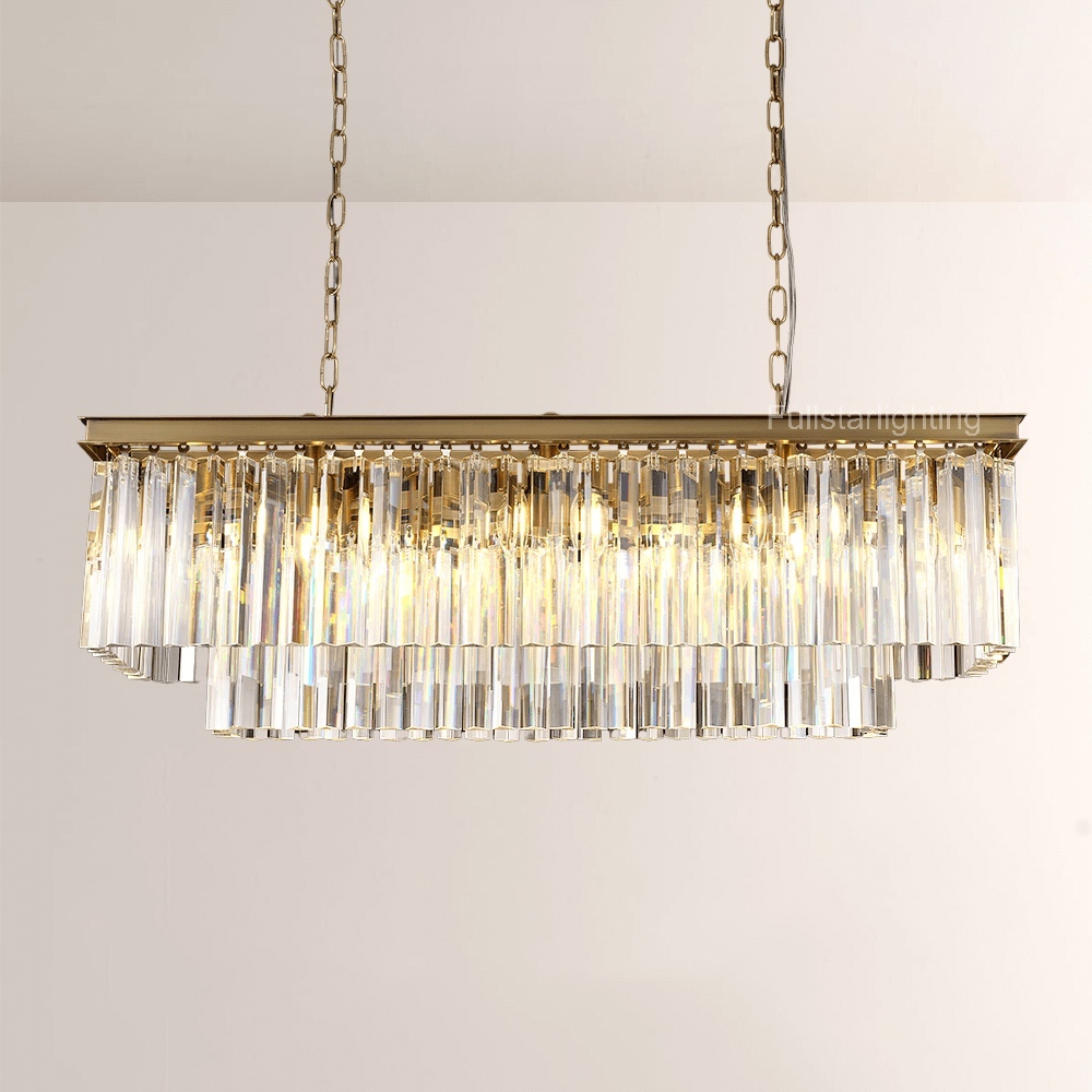 1920s Olion Rectangular Chandelier 40", Crystal Chandelier For Living Room