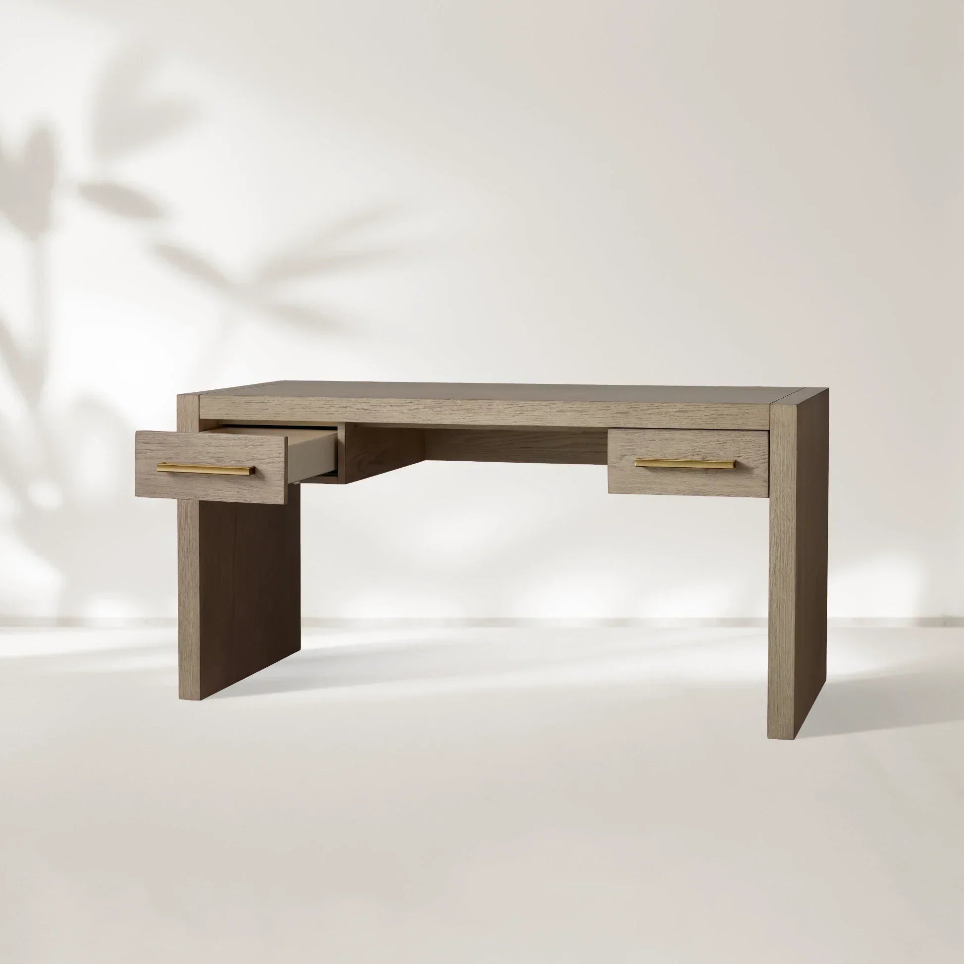Bodhi Writing Desk Handcrafted From Solid White Oak With Brass Drawer Pulls-Fullstarlighting