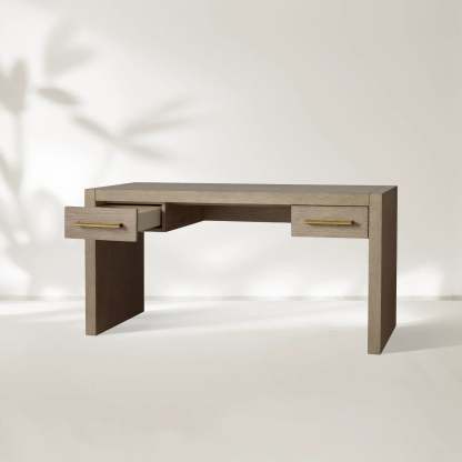 Bodhi Writing Desk Handcrafted From Solid White Oak With Brass Drawer Pulls