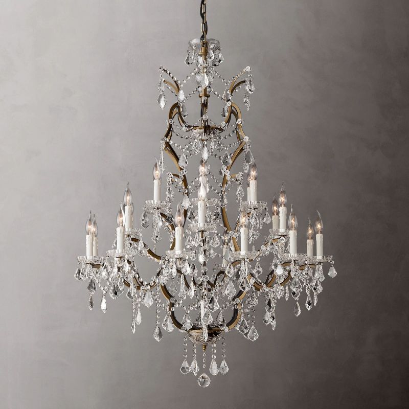 19TH C. Rococo Iron & Crystal Round Chandelier 40"