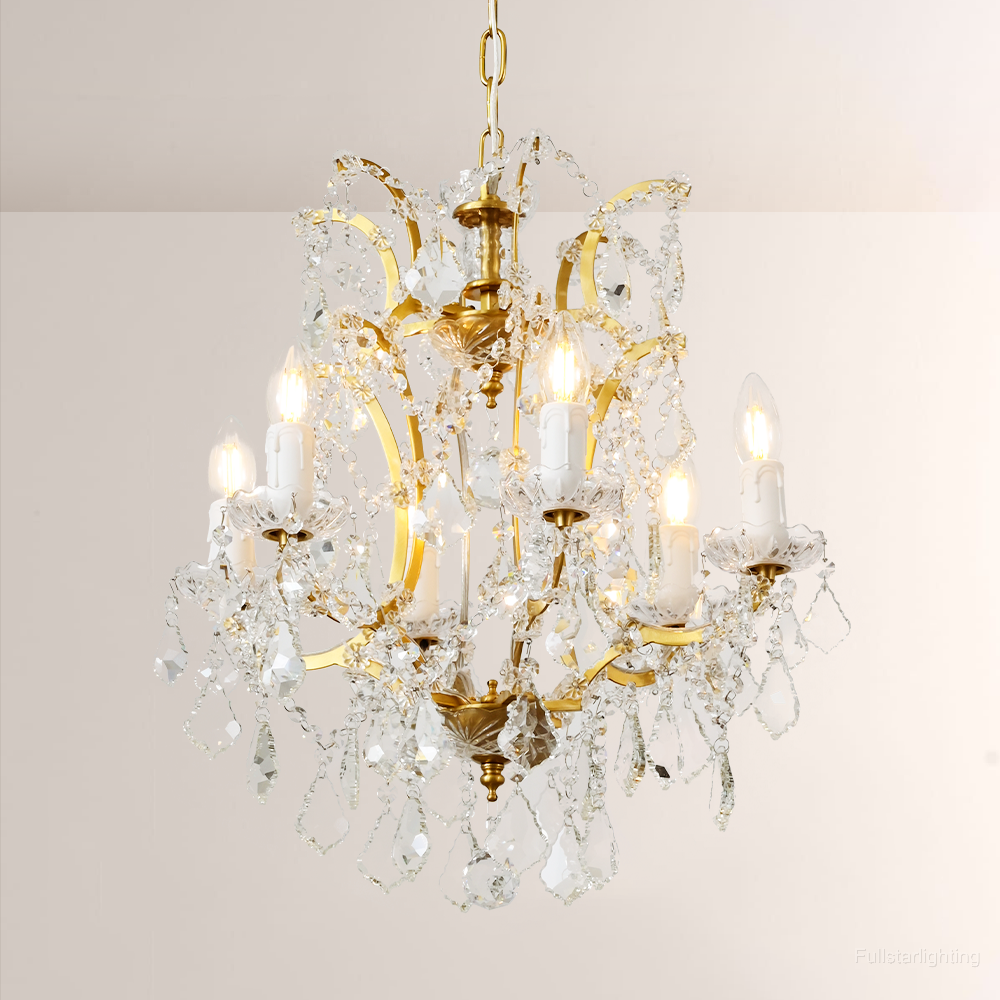 19TH C. Rococo Iron & Crystal Round Chandelier 18"
