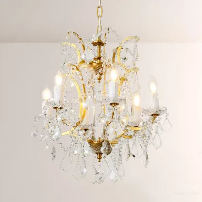 19TH C. Rococo Iron & Crystal Round Chandelier 18"