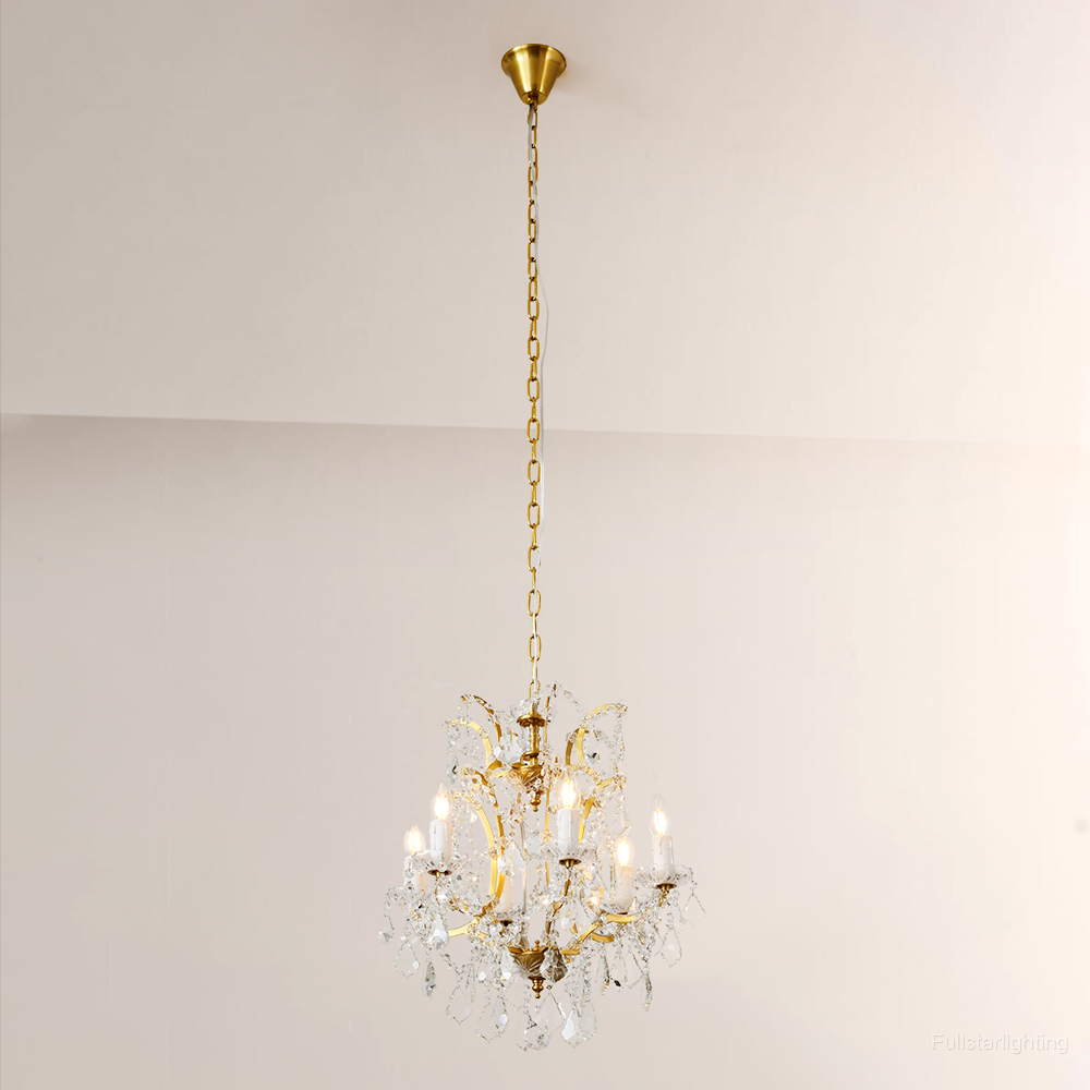 19TH C. Rococo Iron & Crystal Round Chandelier 18"