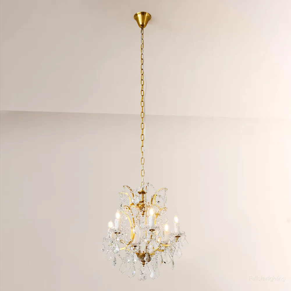 19TH C. Rococo Iron & Crystal Round Chandelier 18"