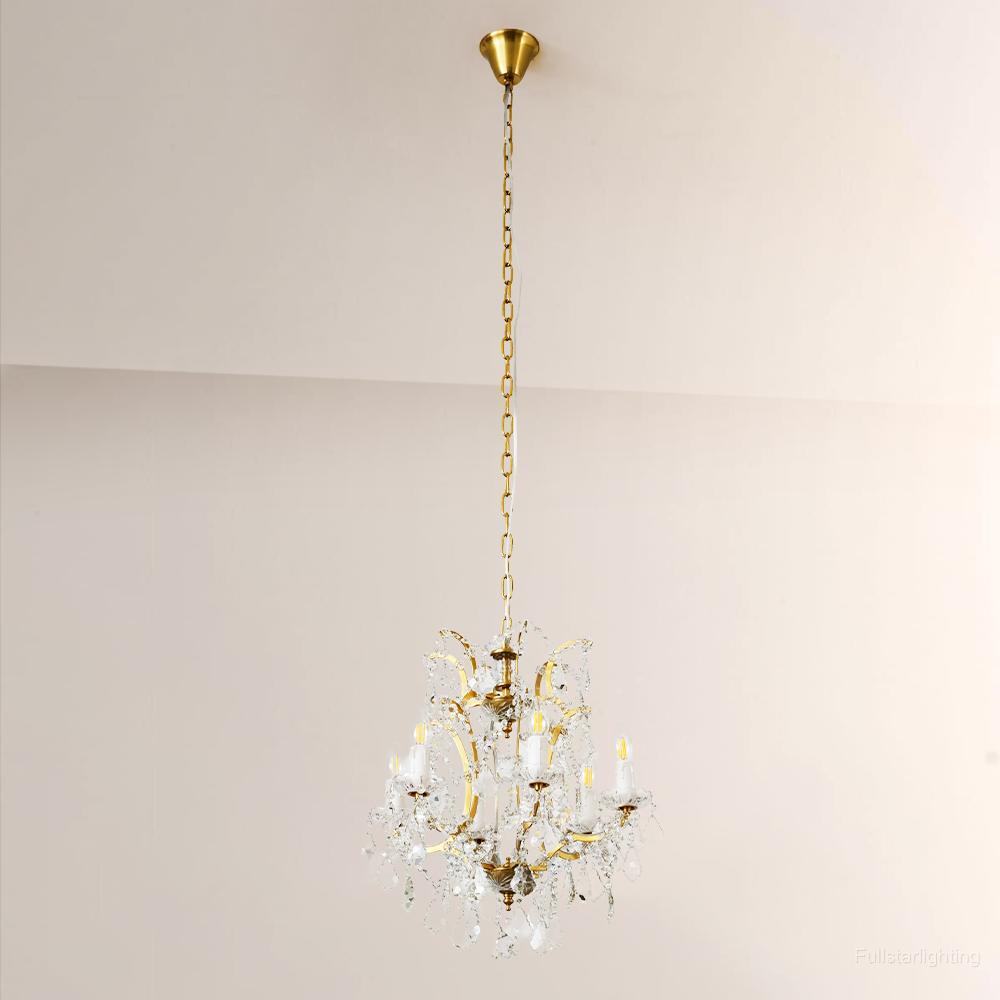 19TH C. Rococo Iron & Crystal Round Chandelier 18"