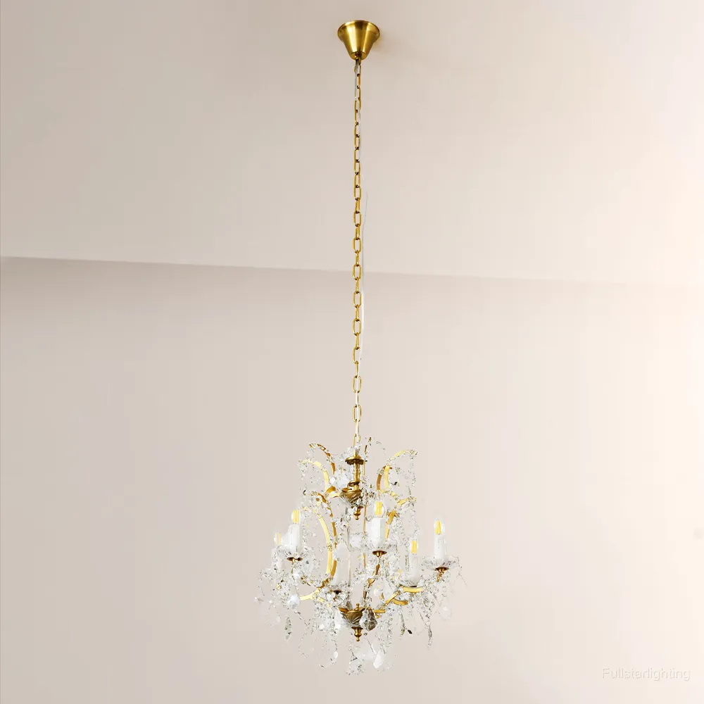 19TH C. Rococo Iron & Crystal Round Chandelier 18"