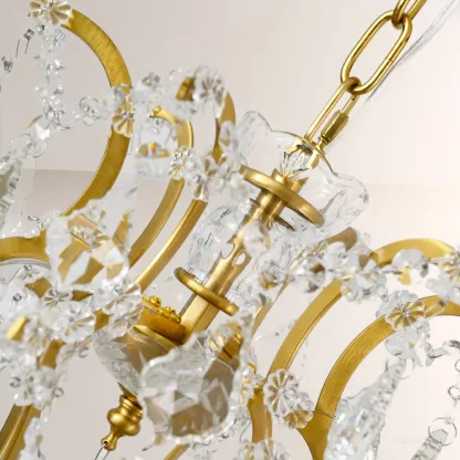 19TH C. Rococo Iron & Crystal Round Chandelier 18"