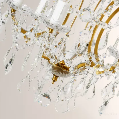 19TH C. Rococo Iron & Crystal Round Chandelier 18"