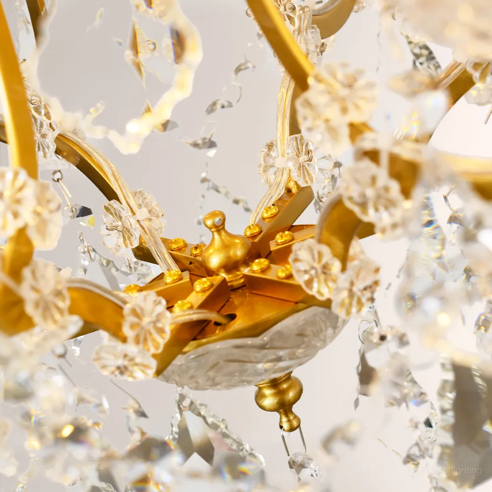 19TH C. Rococo Iron & Crystal Round Chandelier 18"