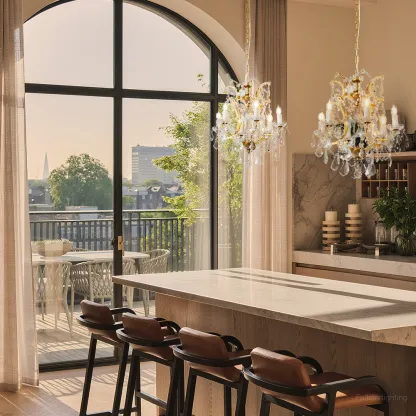 19TH C. Rococo Iron & Crystal Round Chandelier 18"